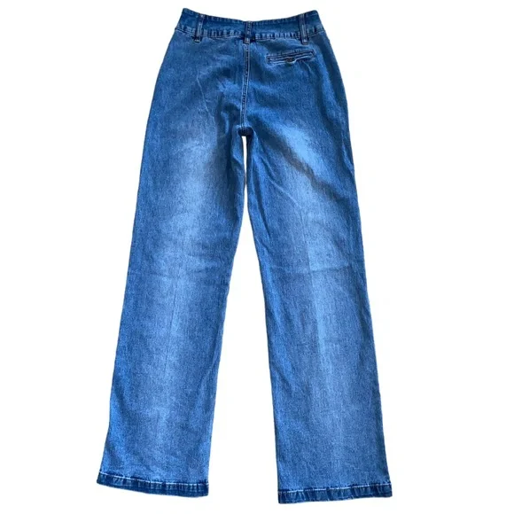 Vintage D2 by Diane Gilman High Rise Wide Leg Flare Creased Denim Jeans Size 4T - Picture 8 of 11